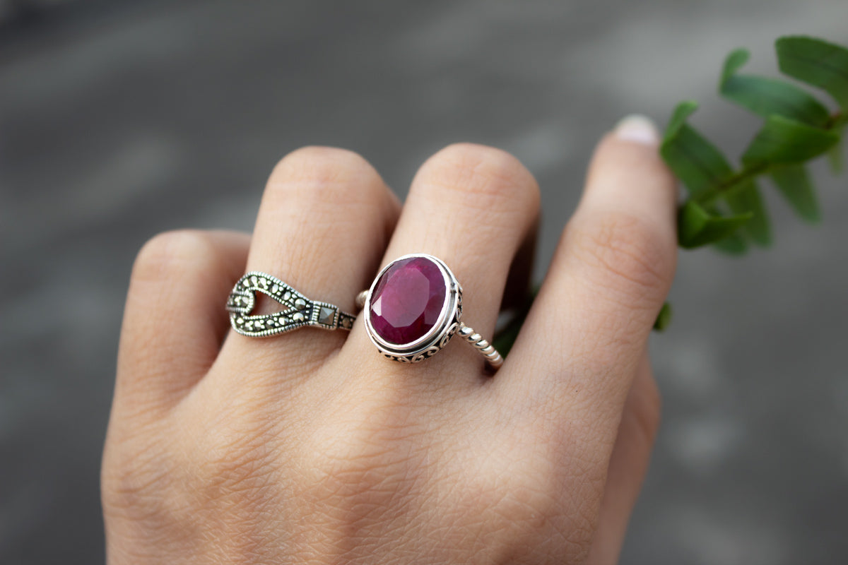 Anillo de rubí, anillo de plata de ley con piedras preciosas de rubí, anillo de piedras preciosas, anillo hecho a mano, anillo de plata 925, anillo Boho AR-1245