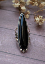 Pear Shape Black Onyx Gemstone Sterling Silver Ring SKU 6027