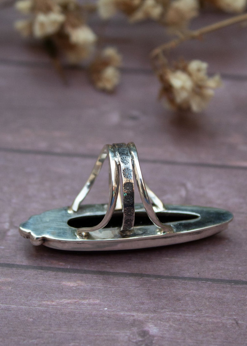 Anillo de plata de ley con piedras preciosas de ónix negro en forma de pera SKU 6027