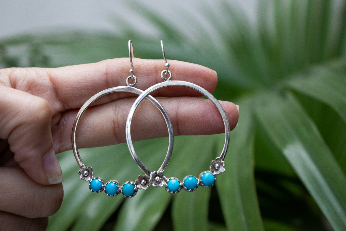 Sterling Silver and Sleeping Beauty Turquoise Hoops, AE-2076 - Its Ambra