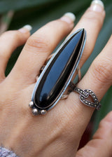 Pear Shape Black Onyx Gemstone Sterling Silver Ring SKU 6027