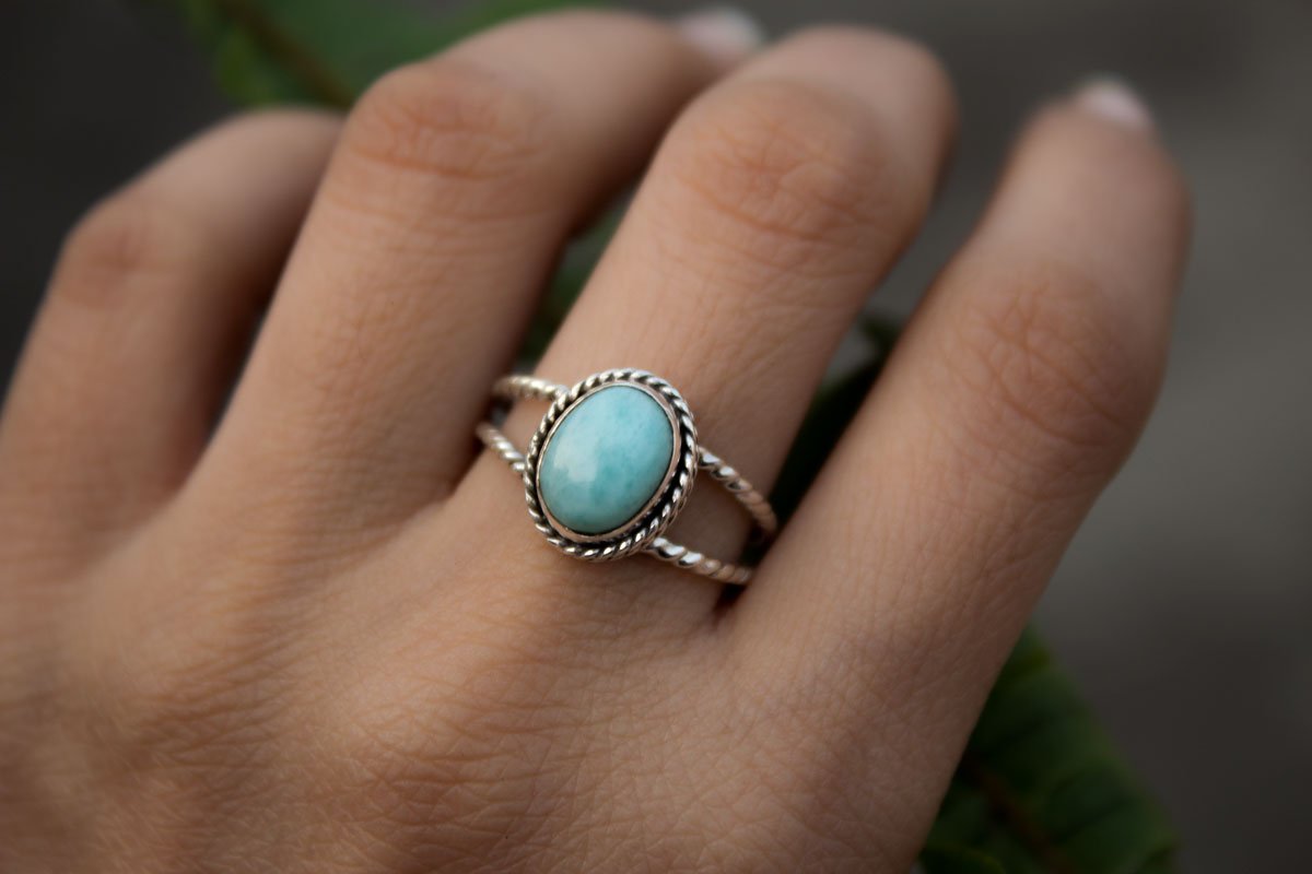 Larimar Ring Rope Band Sterling Silver Ring AR-1190 - Its Ambra