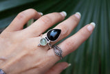 Black Onyx & Prehnite Ring, Split Band Two Stone Gemstone SKU 6017