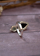 Black Onyx & Prehnite Ring, Split Band Two Stone Gemstone SKU 6017