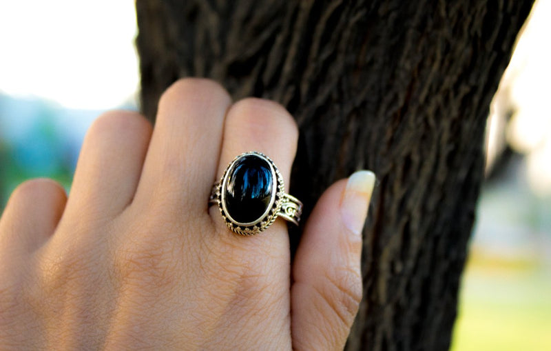 Black Onyx Ring 925 Sterling Silver, Black Onyx Gemstone Ring, Handmade Ring, Boho Ring, Black Stone Ring, AM-1031 - Its Ambra