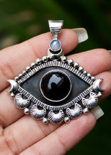 Black Onyx Evil Eye Pendant Necklace, Good Luck Pendant, AP-6531