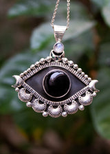 Black Onyx Evil Eye Pendant Necklace, Good Luck Pendant, AP-6531