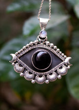 Black Onyx Evil Eye Pendant Necklace, Good Luck Pendant, AP-6531