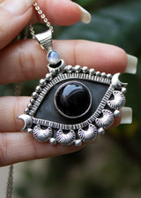 Black Onyx Evil Eye Pendant Necklace, Good Luck Pendant, AP-6531