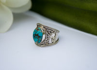 Turquoise Ring, Blue Copper Turquoise Sterling Silver Ring, Wide Band Ring, Handmade Ring, Boho Ring AR-1140