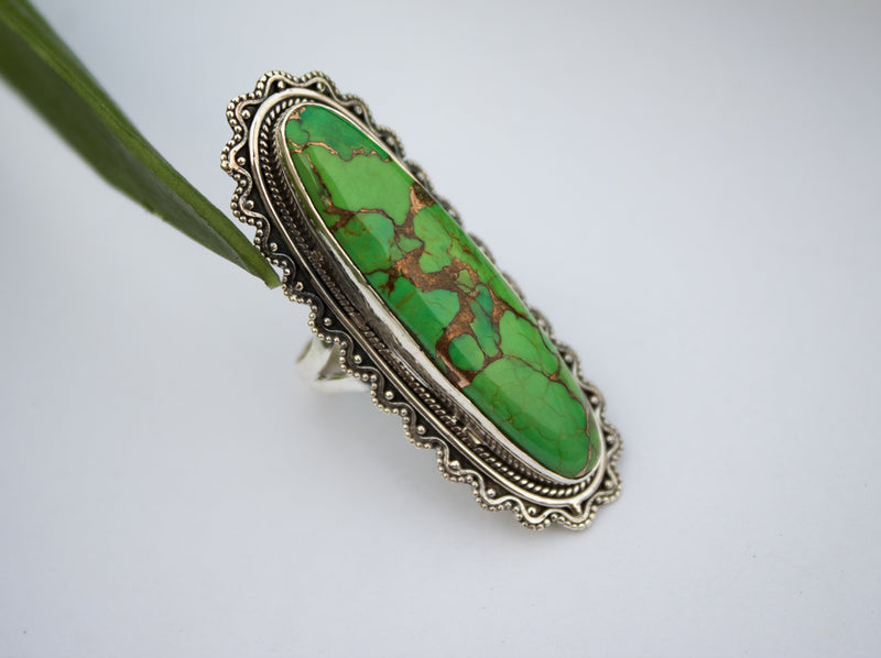 Anillo turquesa, anillo de plata esterlina turquesa cobre verde, anillo turquesa Mohave, anillo hecho a mano, joyería turquesa, anillo Boho, anillo bohemio AR-1141