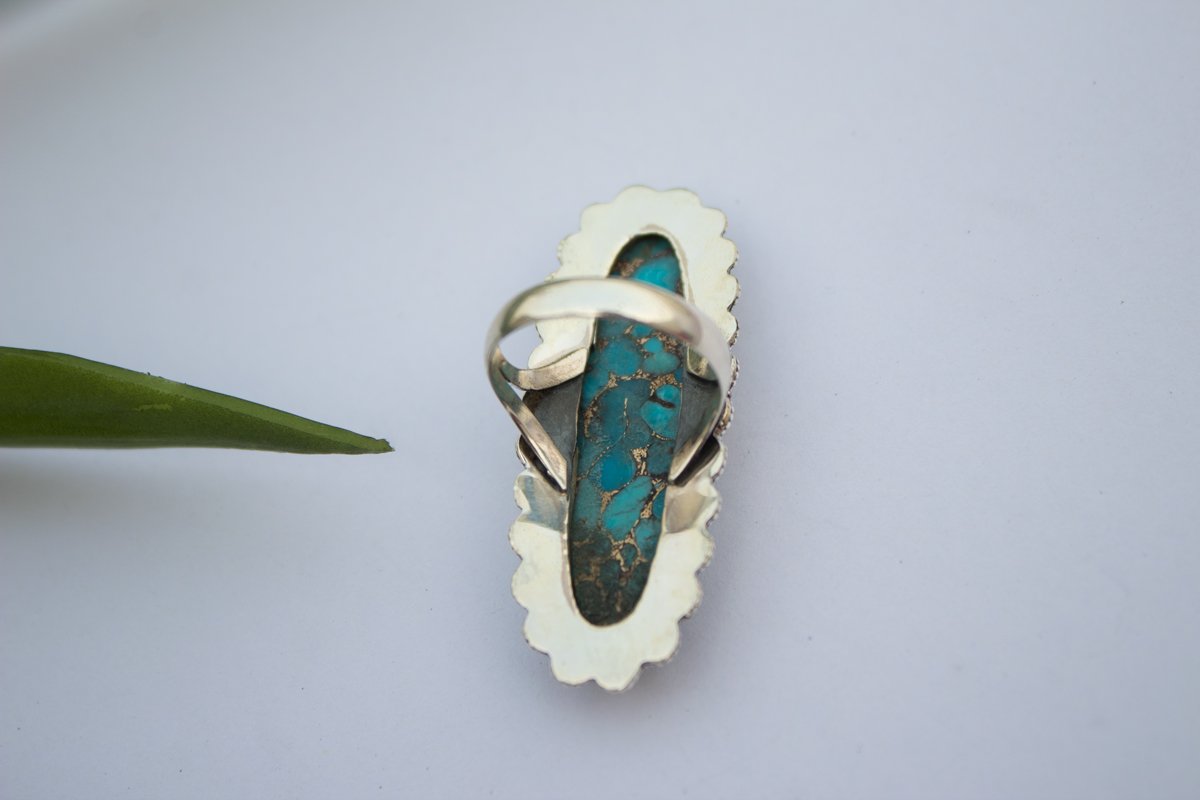 Artisan Long Oval Blue Copper Turquoise Sterling Silver Ring,  AR-1080 - Its Ambra