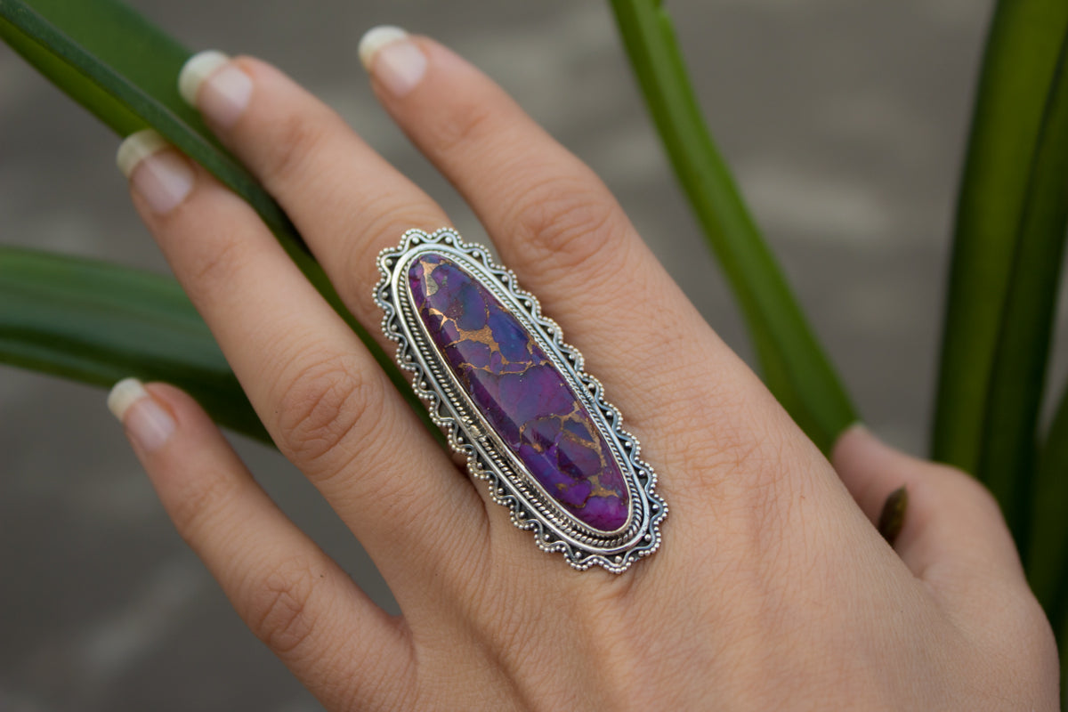 Anillo turquesa, anillo de plata esterlina turquesa cobre púrpura, anillo turquesa Mohave, anillo hecho a mano, joyería turquesa, anillo Boho, anillo bohemio AR-1152