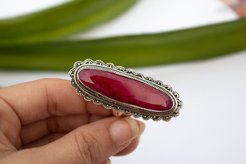 Anillo de rubí, anillo de piedra preciosa de rubí, anillo de plata de ley 925 sólida, anillo bohemio, anillo de piedra roja AR-1232