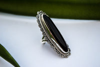 Long Oval Black Onyx Ring 925 Sterling Silver, Statement Ring, AR-1015