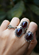 Garnet Ring with Half Moon AR-6544