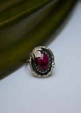 Oval Garnet Ring with Maple Leaf AR-6543