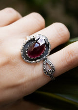 Oval Garnet Ring with Maple Leaf AR-6543