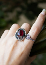 Oval Garnet Ring with Maple Leaf AR-6543