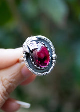 Oval Garnet Ring with Maple Leaf AR-6543