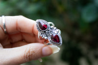 Red Garnet Floral Ring AR-6542