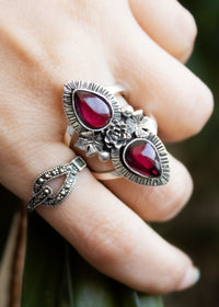 Red Garnet Floral Ring AR-6542