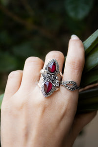 Red Garnet Floral Ring AR-6542