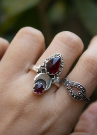 Garnet Crescent Moon Ring AR-6541