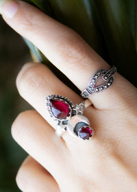 Garnet Crescent Moon Ring AR-6541