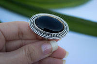 Anillo de cóctel de piedras preciosas de ónix negro ovalado, AR-1046