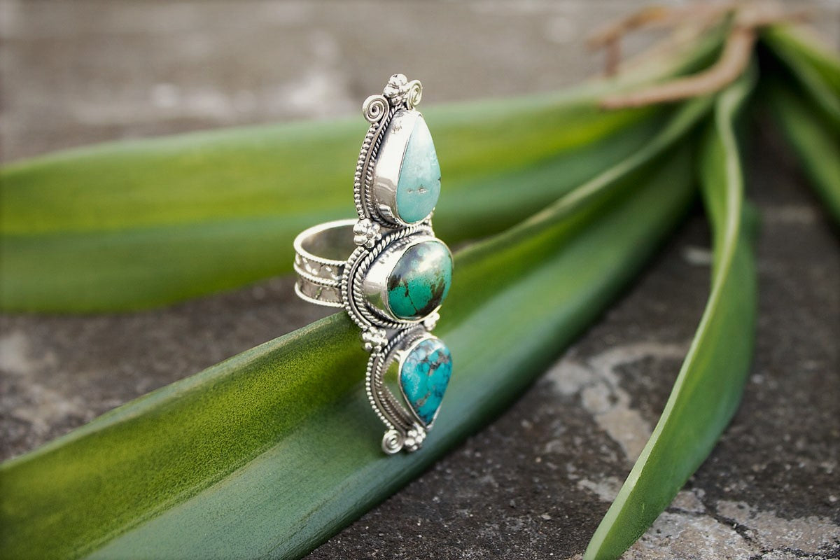 Natural Turquoise Ring, Turquoise Sterling Silver Ring, Wide Band Ring, Boho, Handmade Ring, Turquoise Jewelry AR-1090