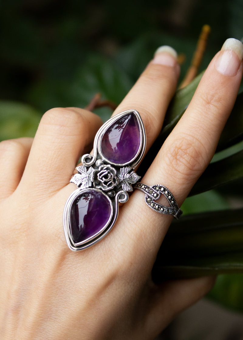 Bague améthyste avec feuille d'érable, AR-6558