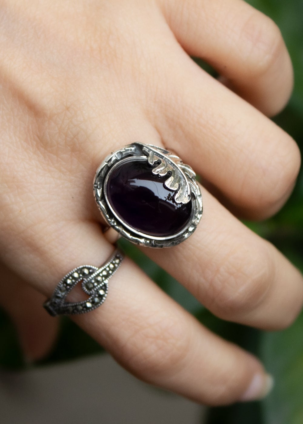 Oval Amethyst Ring with Oak Leaf, AR-6559