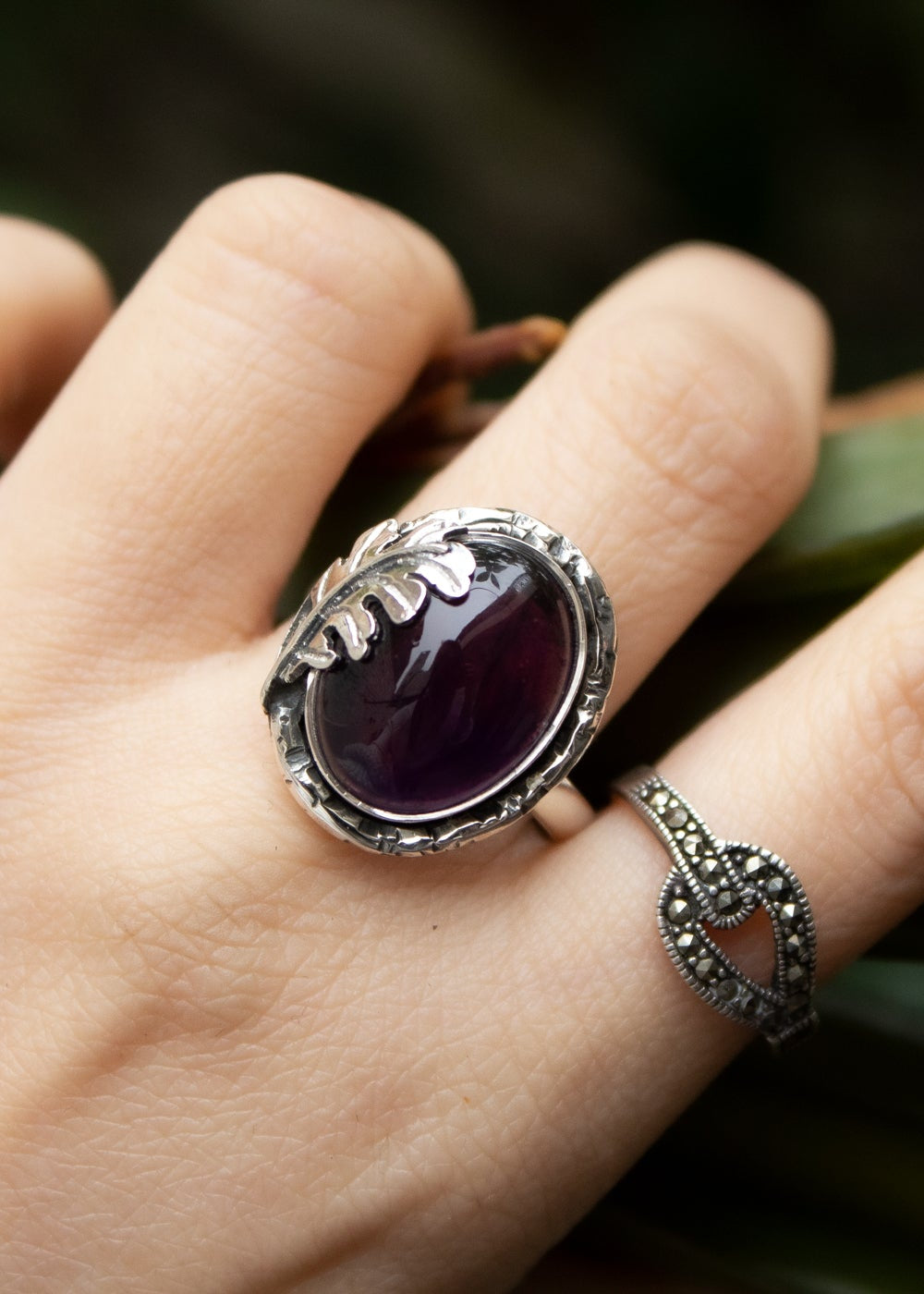 Oval Amethyst Ring with Oak Leaf, AR-6559