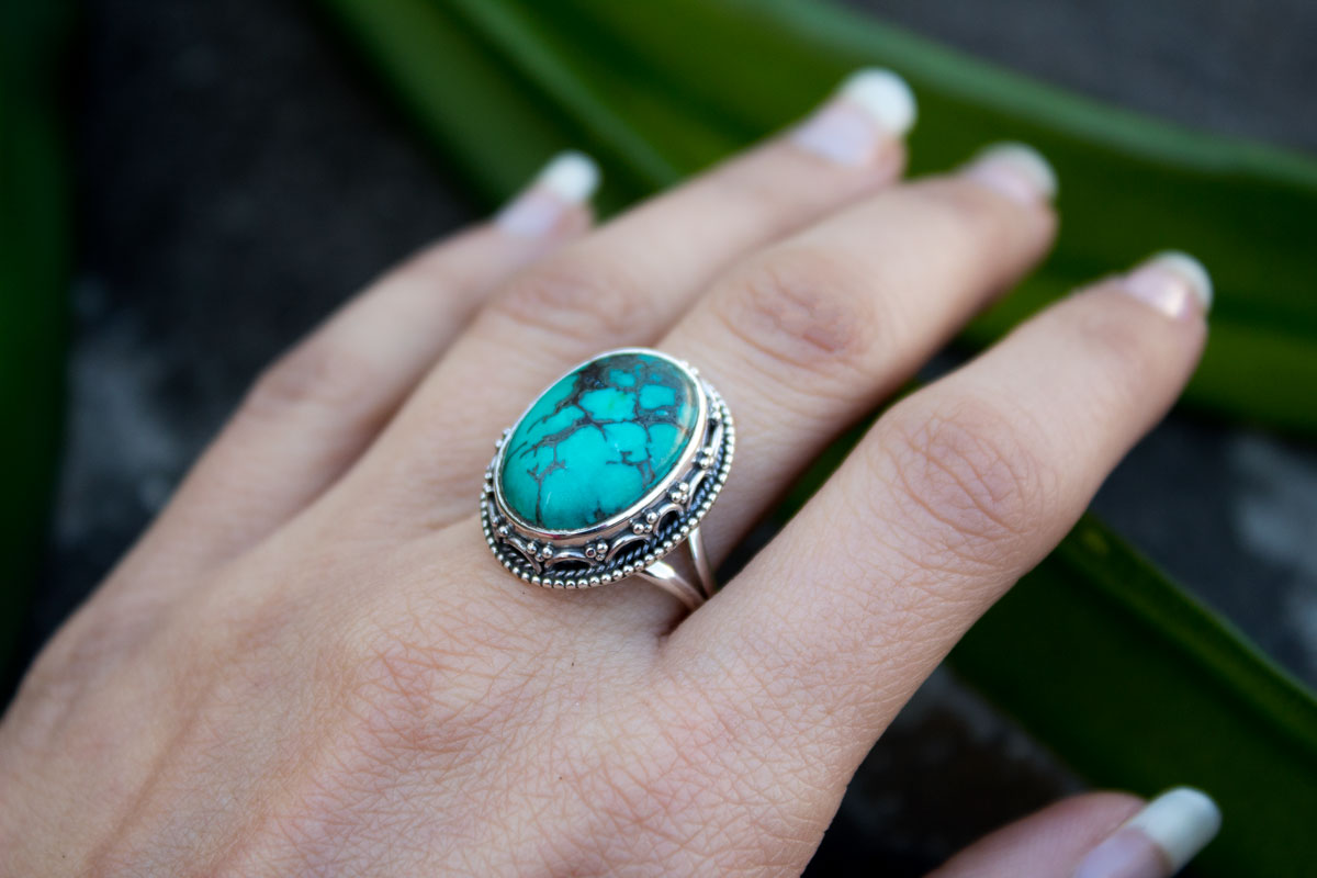 Natural Turquoise Sterling Silver Ring, December Birthstone Ring,AR-1149