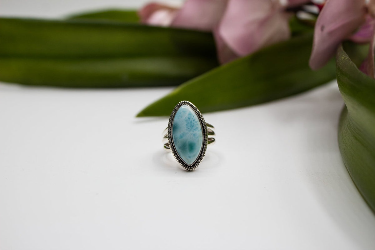 Marquise Shape Larimar Ring with Split Band AR-1182 - Its Ambra