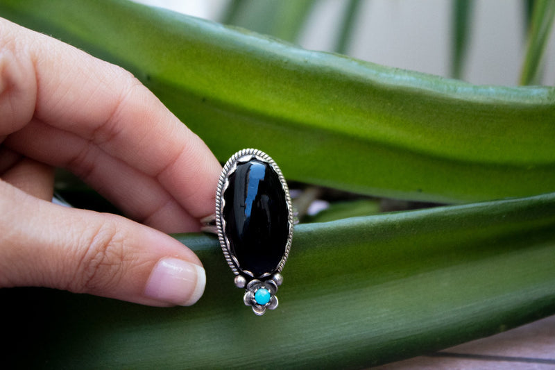 Handmade Sleeping Beauty Turquoise & Black Onyx Ring AR-2035 - Its Ambra
