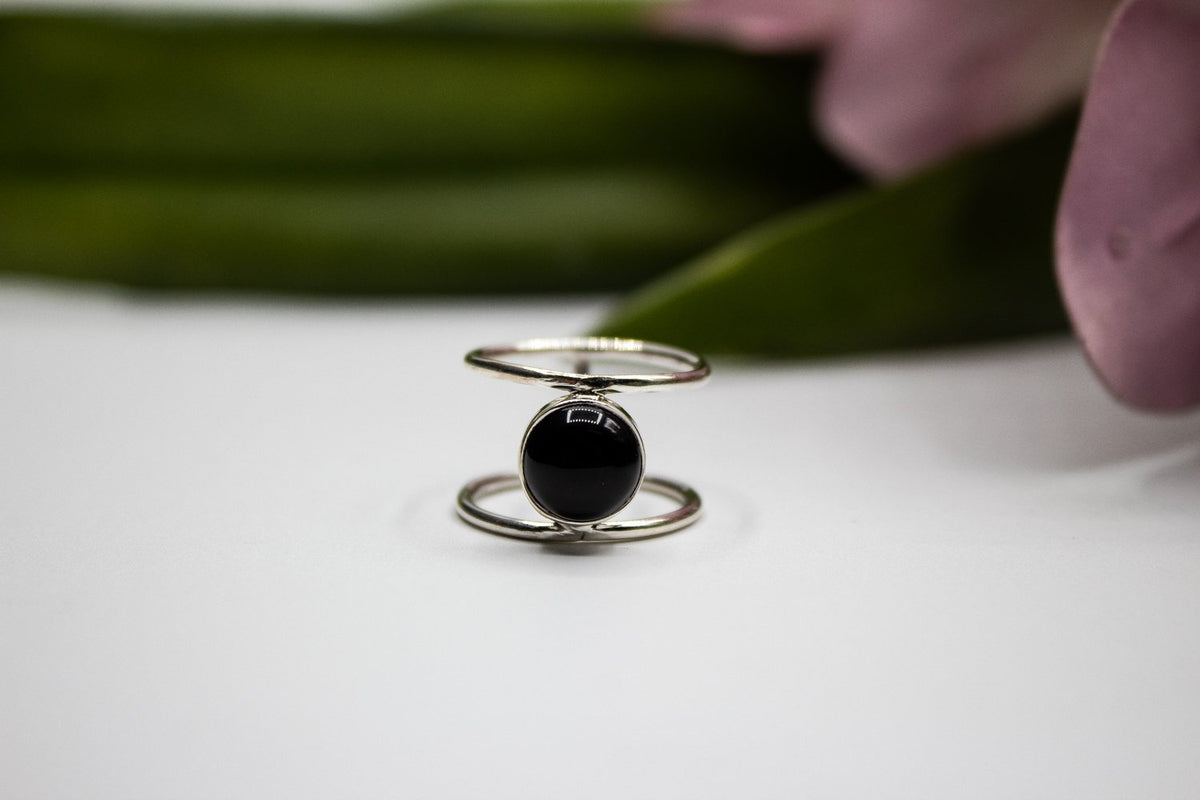 Dual Thin Band Black Onyx Ring 925 Sterling Silver AR-1161 - Its Ambra