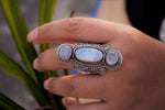 Three Stone Moonstone Gemstone 925 Sterling Silver Ring, Statement Ring, AR-1070