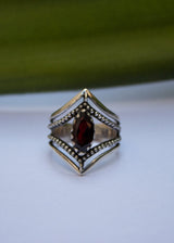 Dual Chevron Band 925 Sterling Silver Garnet Ring AR-2036 - Its Ambra