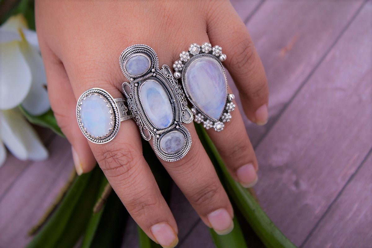Pear Shape Moonstone Gemstone 925 Sterling Silver Statement Ring, Fertility Ring AR-1098