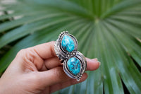Handmade Arizona Blue Turquoise Floral and Leaf Ring AR-2037 - Its Ambra