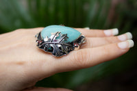 Bague Amazonite &amp; Grenat avec Feuille de Chêne, AR-6599