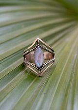 Dual Chevron Band Marquise Shaped Moonstone Ring AR-2041 - Its Ambra