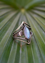 Dual Chevron Band Marquise Shaped Moonstone Ring AR-2041 - Its Ambra