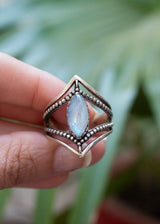 Dual Chevron Band Marquise Shaped Moonstone Ring AR-2041 - Its Ambra