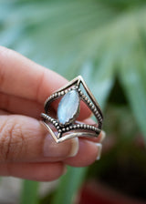 Dual Chevron Band Marquise Shaped Moonstone Ring AR-2041 - Its Ambra