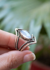 Dual Chevron Band Marquise Shaped Moonstone Ring AR-2041 - Its Ambra