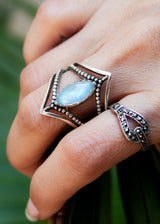 Dual Chevron Band Marquise Shaped Moonstone Ring AR-2041 - Its Ambra