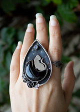 Half Moon Black Onyx Cat Ring AR-6628